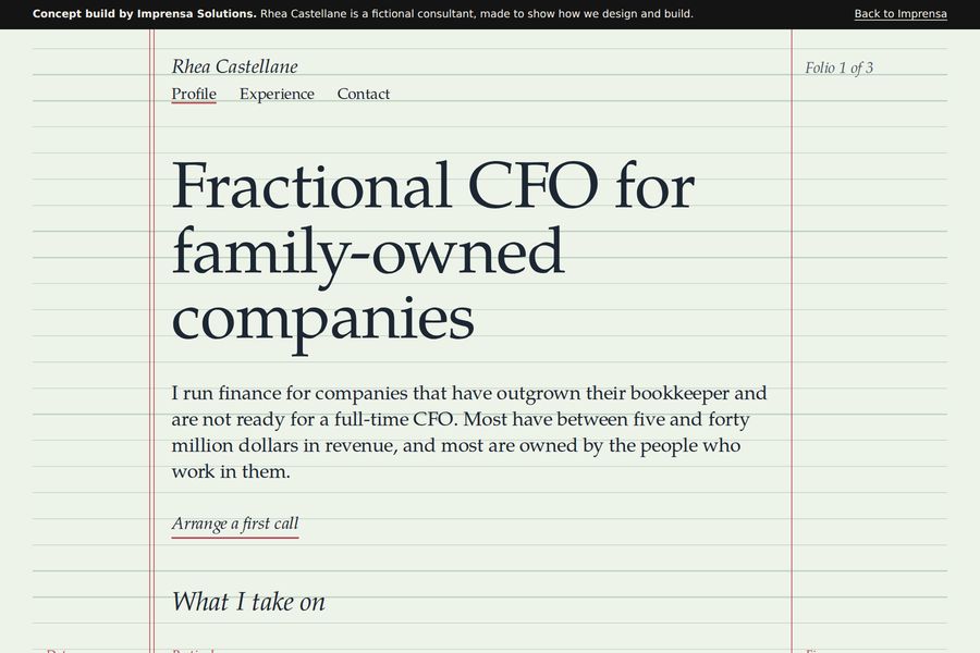 Home page of the Rhea Castellane concept site