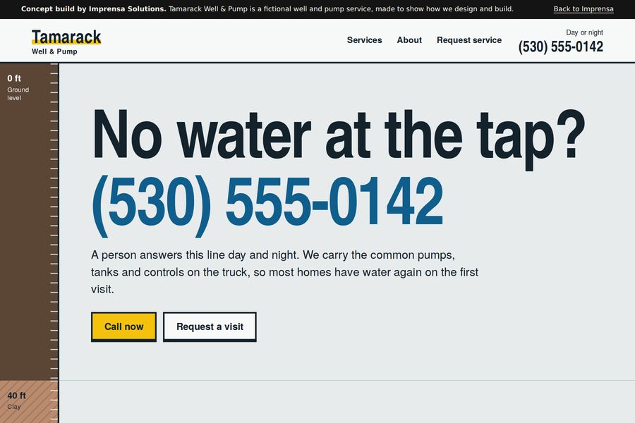 Home page of the Tamarack Well & Pump concept site