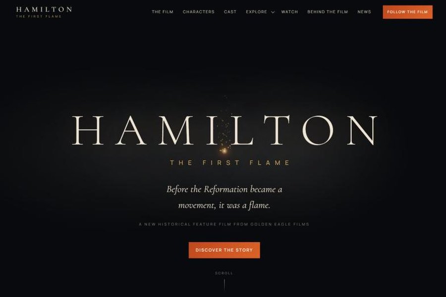 Home page of the HAMILTON: The First Flame film website